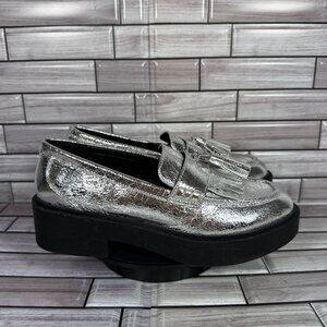 Steven New York Beryn Platform Kiltie Tassel Loafer In Silver Size 7.5-NEW